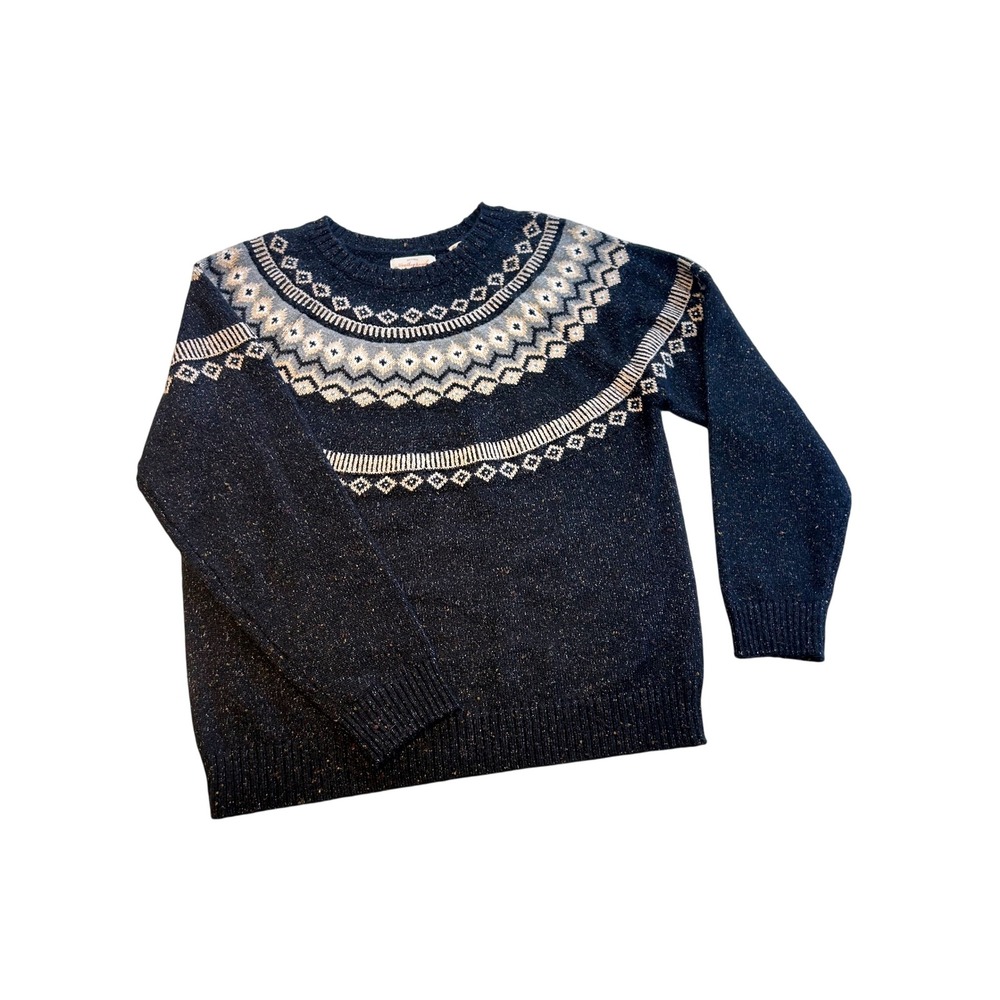 Weatherproof Vintage Womens Navy Blue Fair Isle Marl Knit Sweater Size Medium